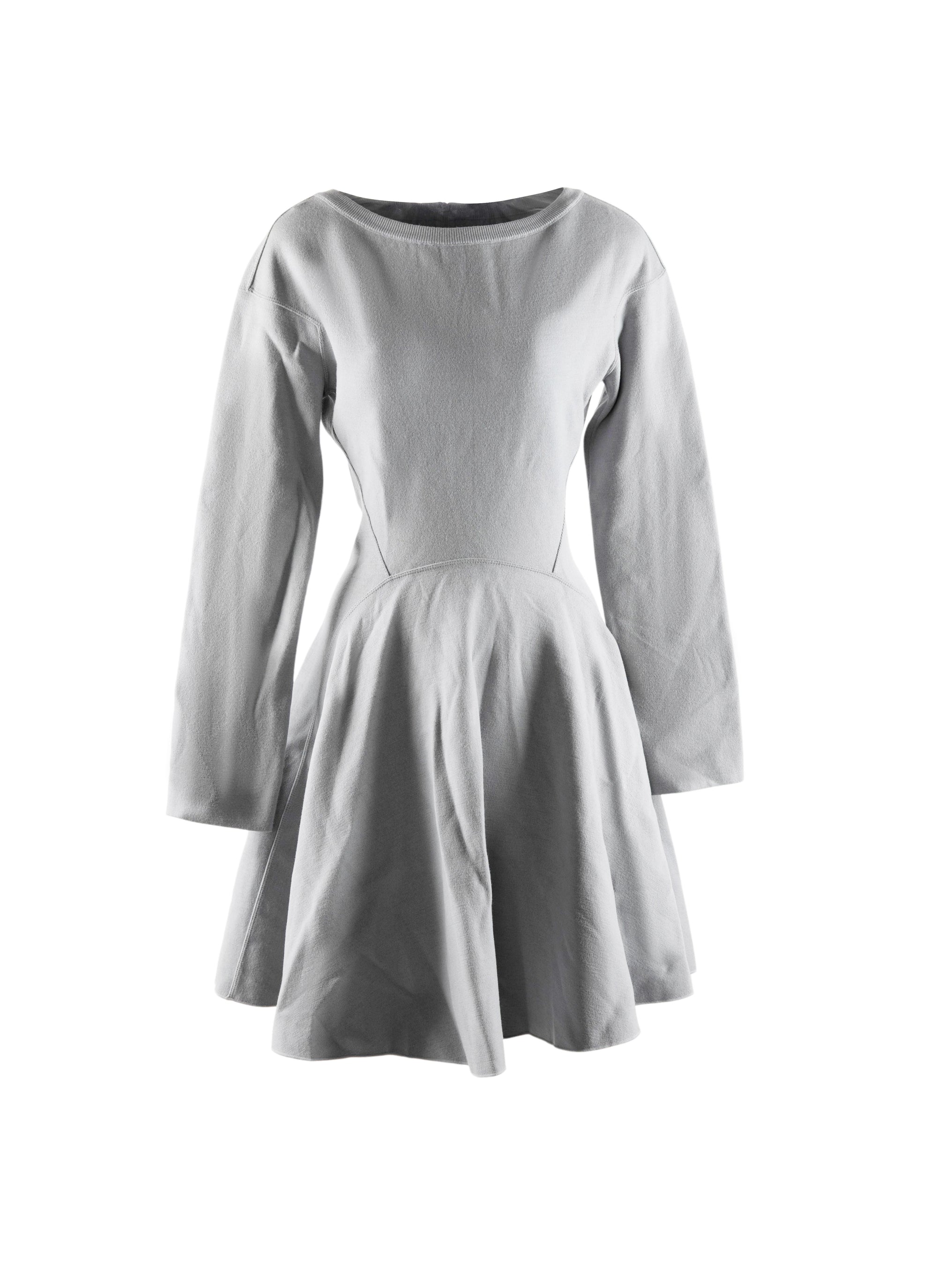 Robe patineuse courte à manches longues en laine - Gris Bleu