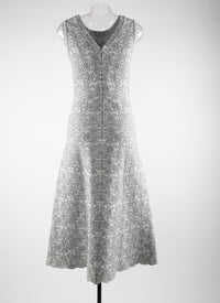 Wool floral print scalloped hem maxi dress - White & Grey