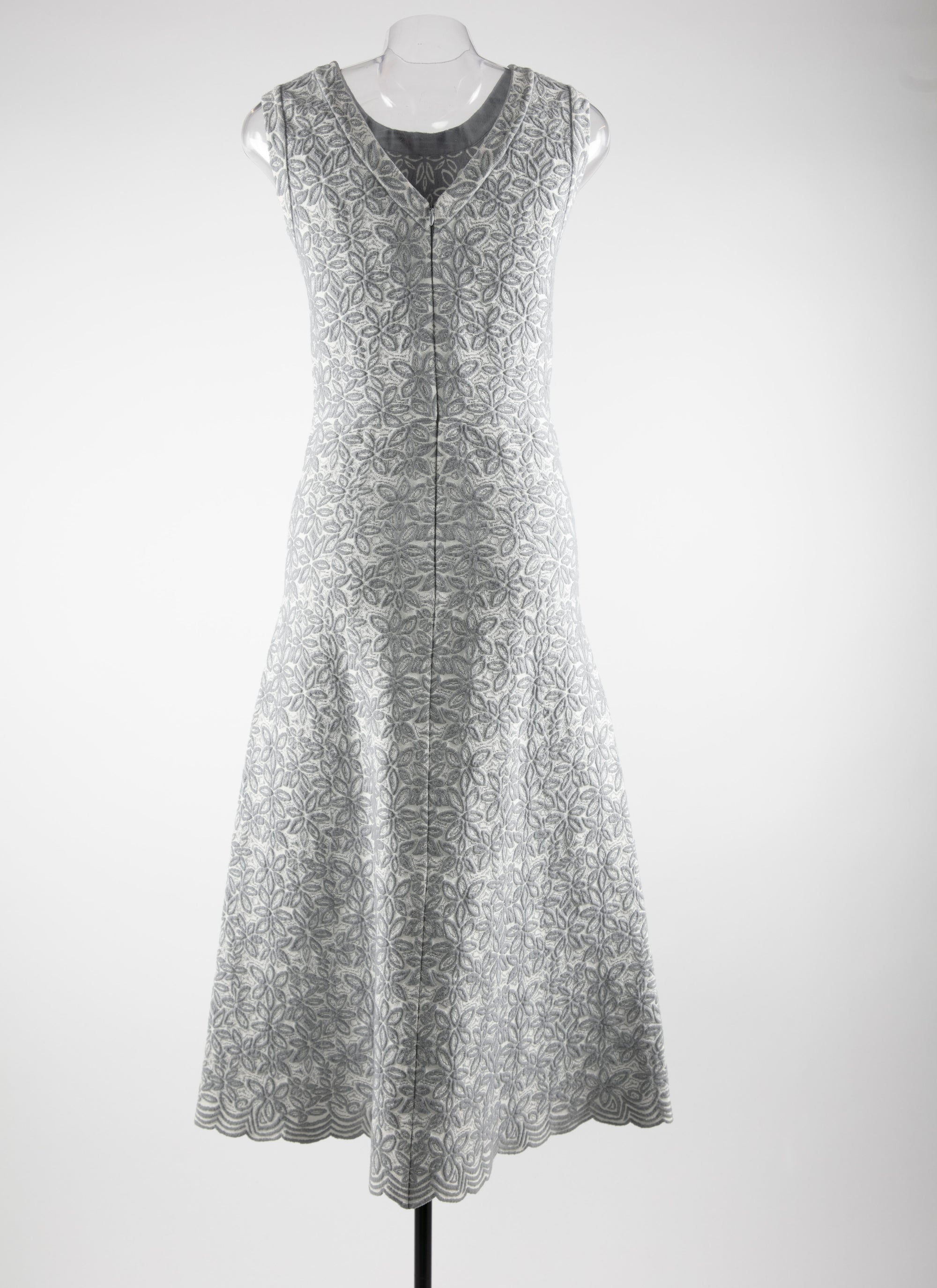 Wool floral print scalloped hem maxi dress - White & Grey