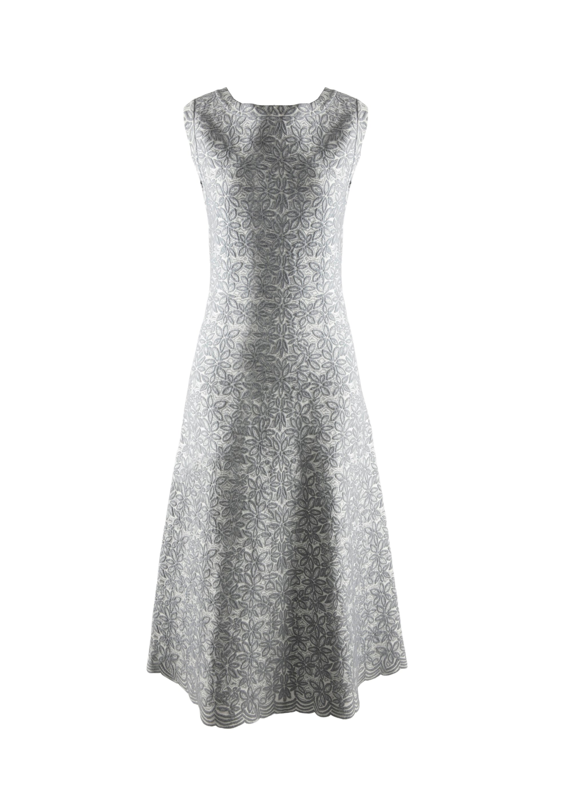 Wool floral print scalloped hem maxi dress - White & Grey