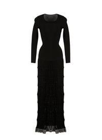 Robe longue à manches longues Mambo en laine mélangée - Noir & Rhodium