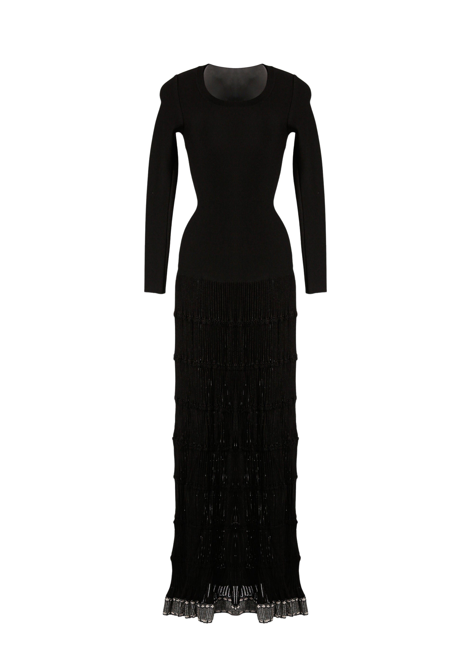 Robe longue à manches longues Mambo en laine mélangée - Noir & Rhodium