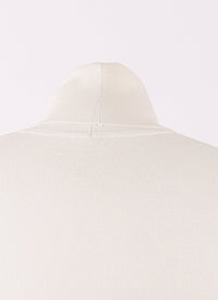 Long-sleeved bodysuit in wool with stand-up collar - Pearly White