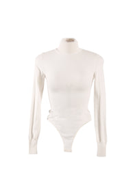 Body à manches longues en laine fine - Blanc Nacre