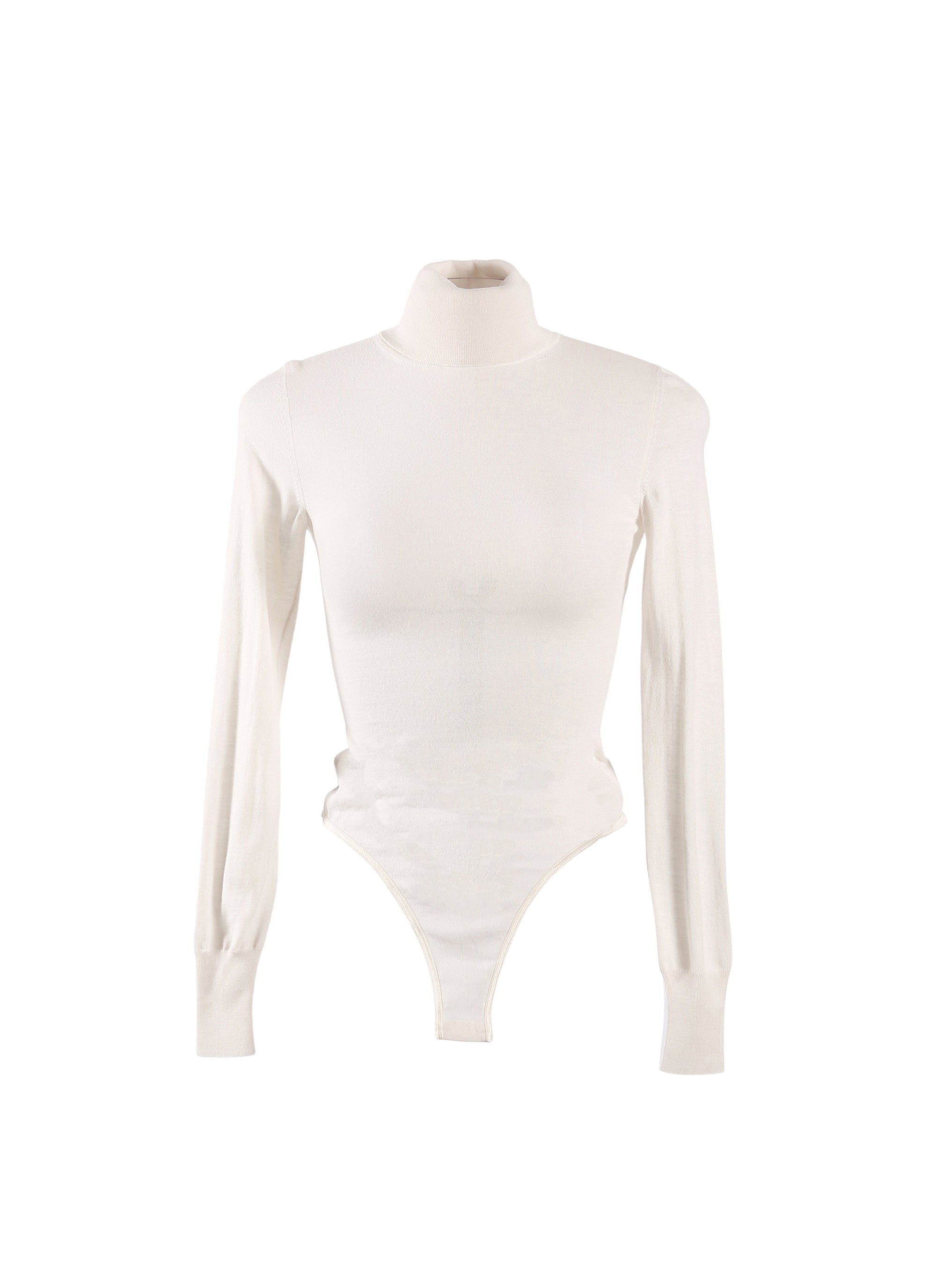 Body à manches longues en laine fine - Blanc Nacre