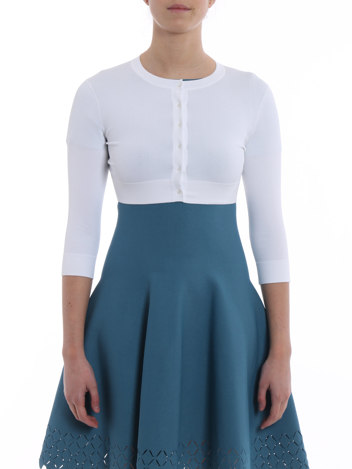 Long sleeve buttoned knitted cardigan - Intense White