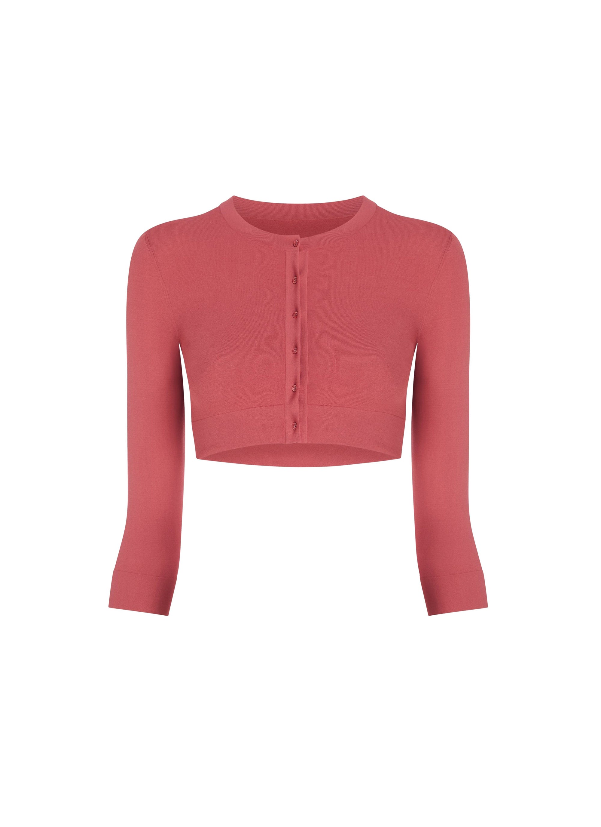 Cardigan boutonné à manches longues en maille - Framboise