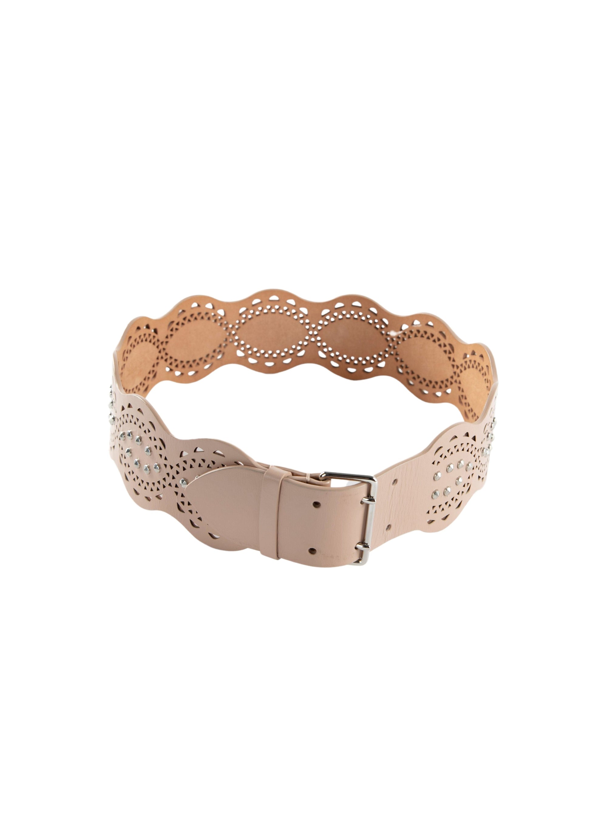 Ceinture perforée à clous en cuir - Sable