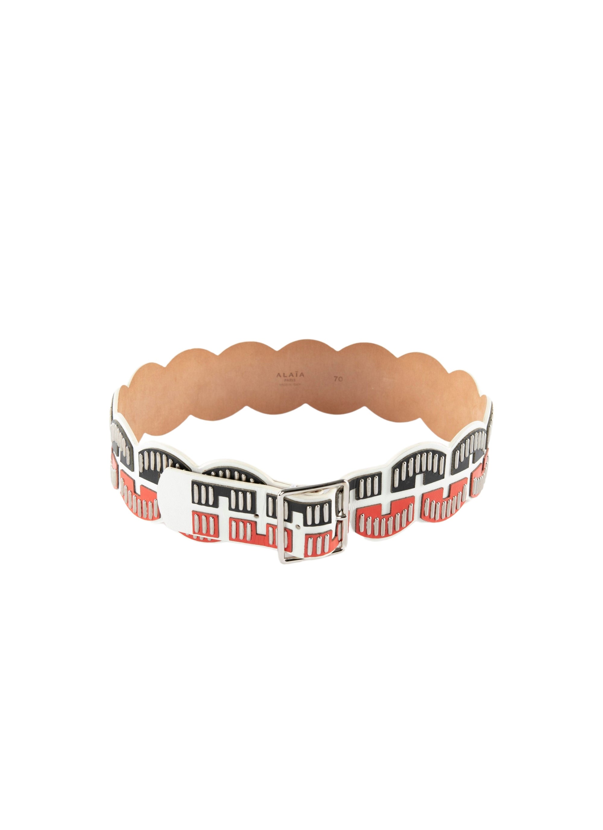 Two-tone studded leather belt - Multicolour