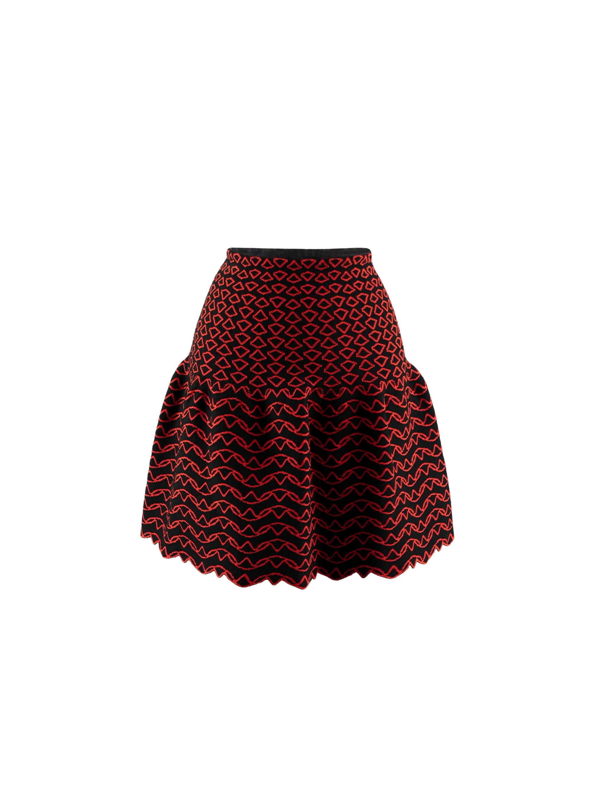 Flared mini skirt with contrasting motifs - Black & Orange
