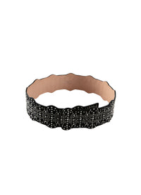 Studded leather belt without buckle - Black intense