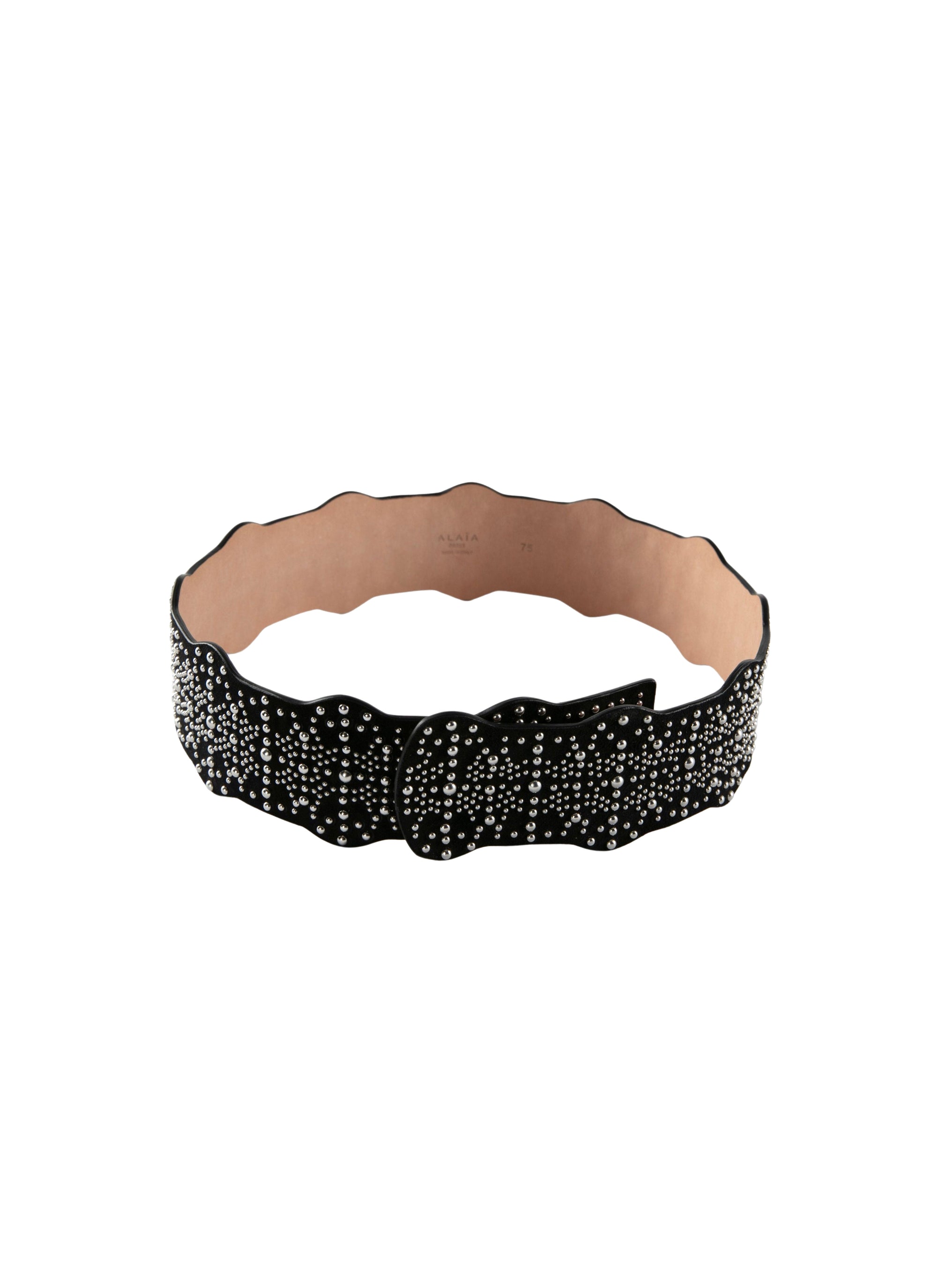 Studded leather belt without buckle - Black intense