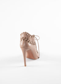 Open-toe lace-up leather ankle boots - Flesh