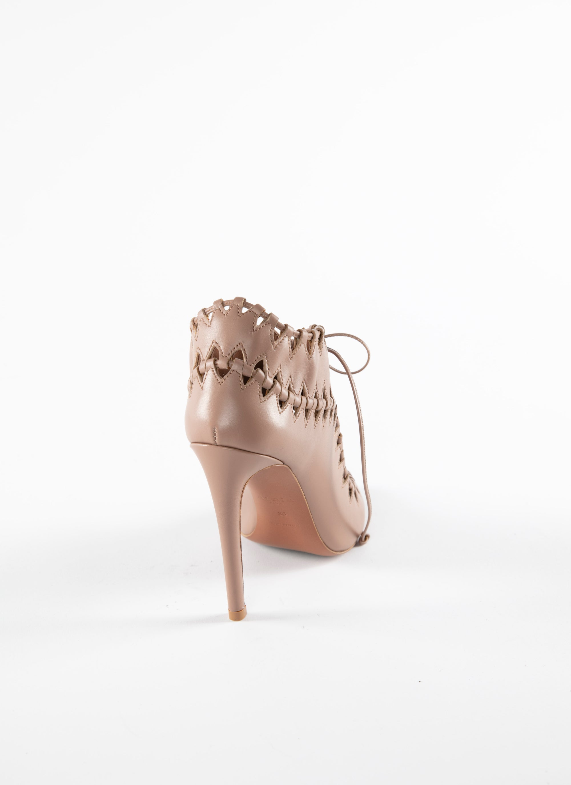 Open-toe lace-up leather ankle boots - Flesh