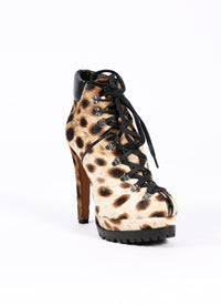 Leather leopard print platform ankle boots - Natural & Black