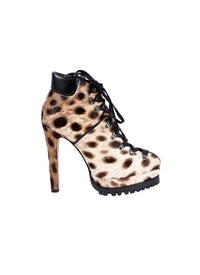 Leather leopard print platform ankle boots - Natural & Black