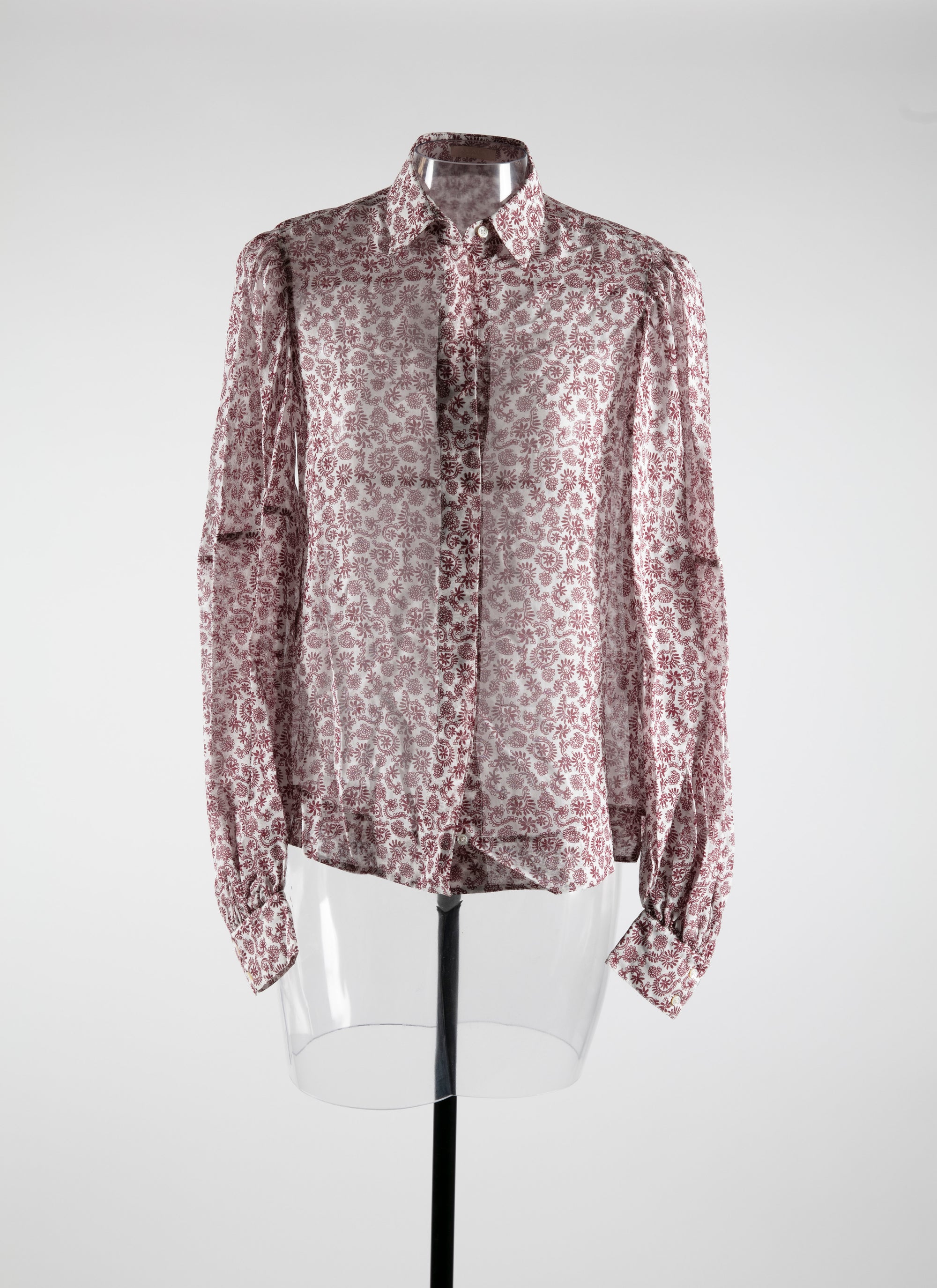 Silk patterned sheer shirt - White & Bordeaux