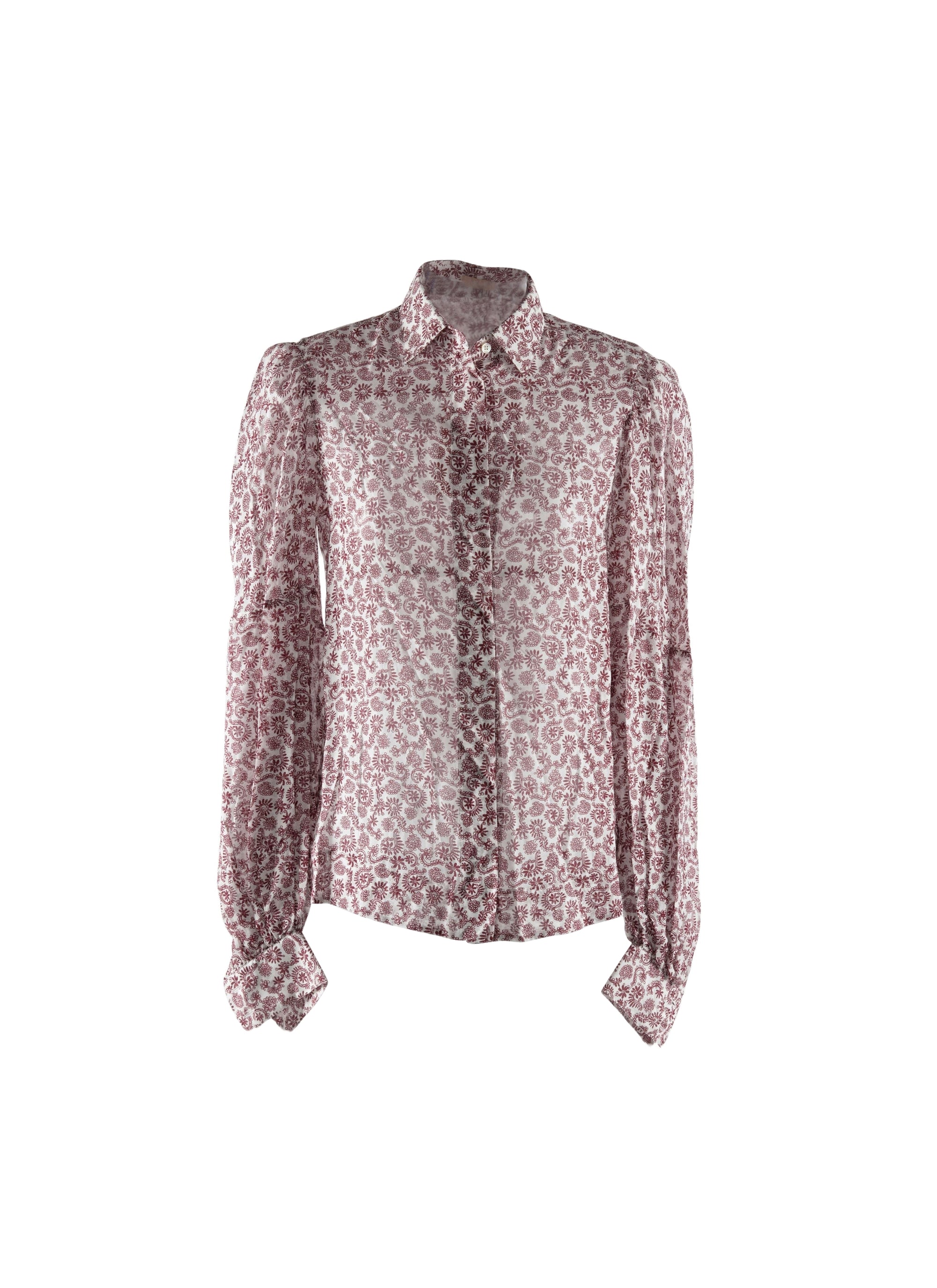 Silk patterned sheer shirt - White & Bordeaux