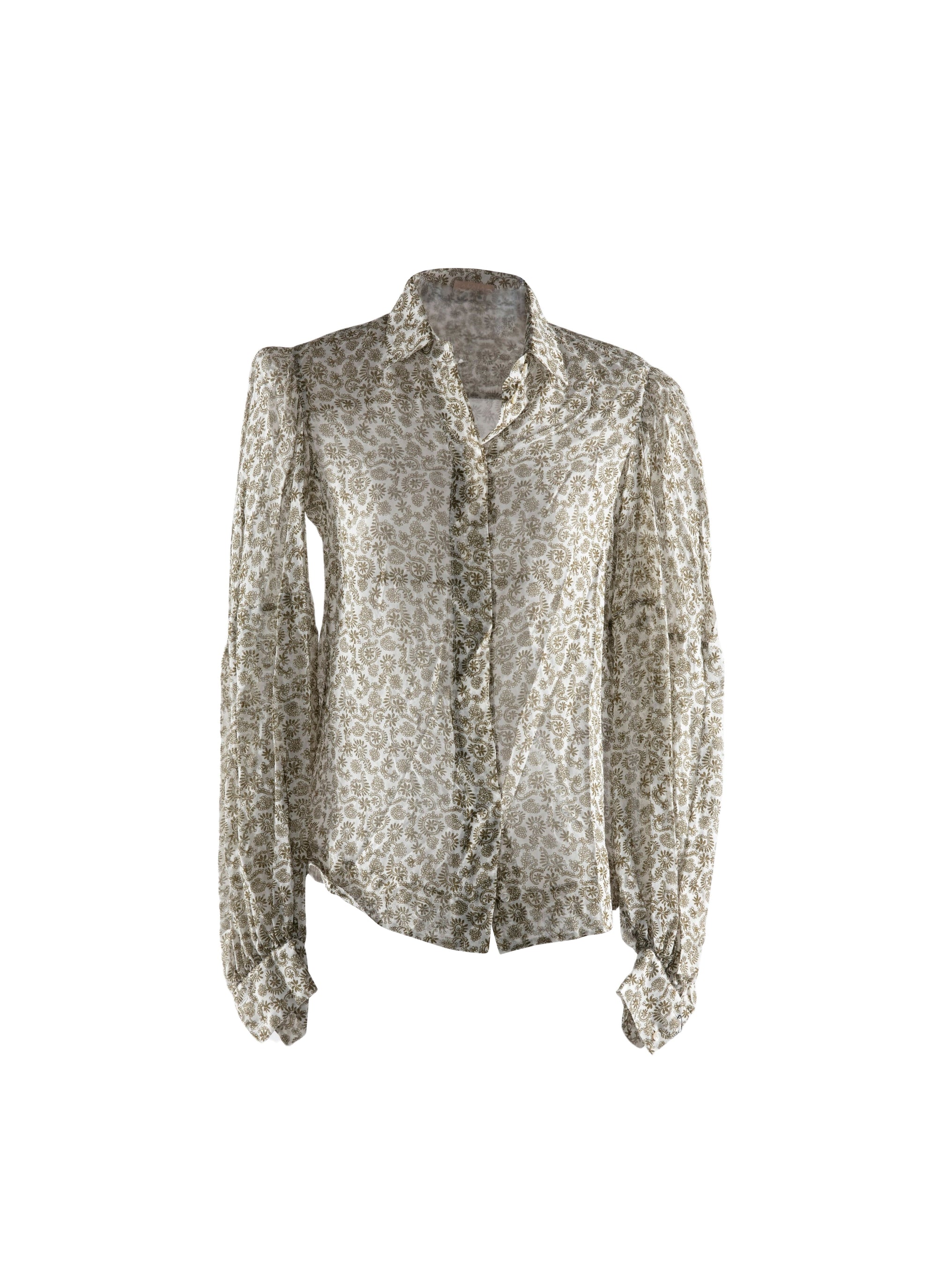 Silk patterned sheer shirt - White & Green