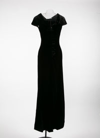 Robe longue pailletée à manches courtes - Noir Brillant