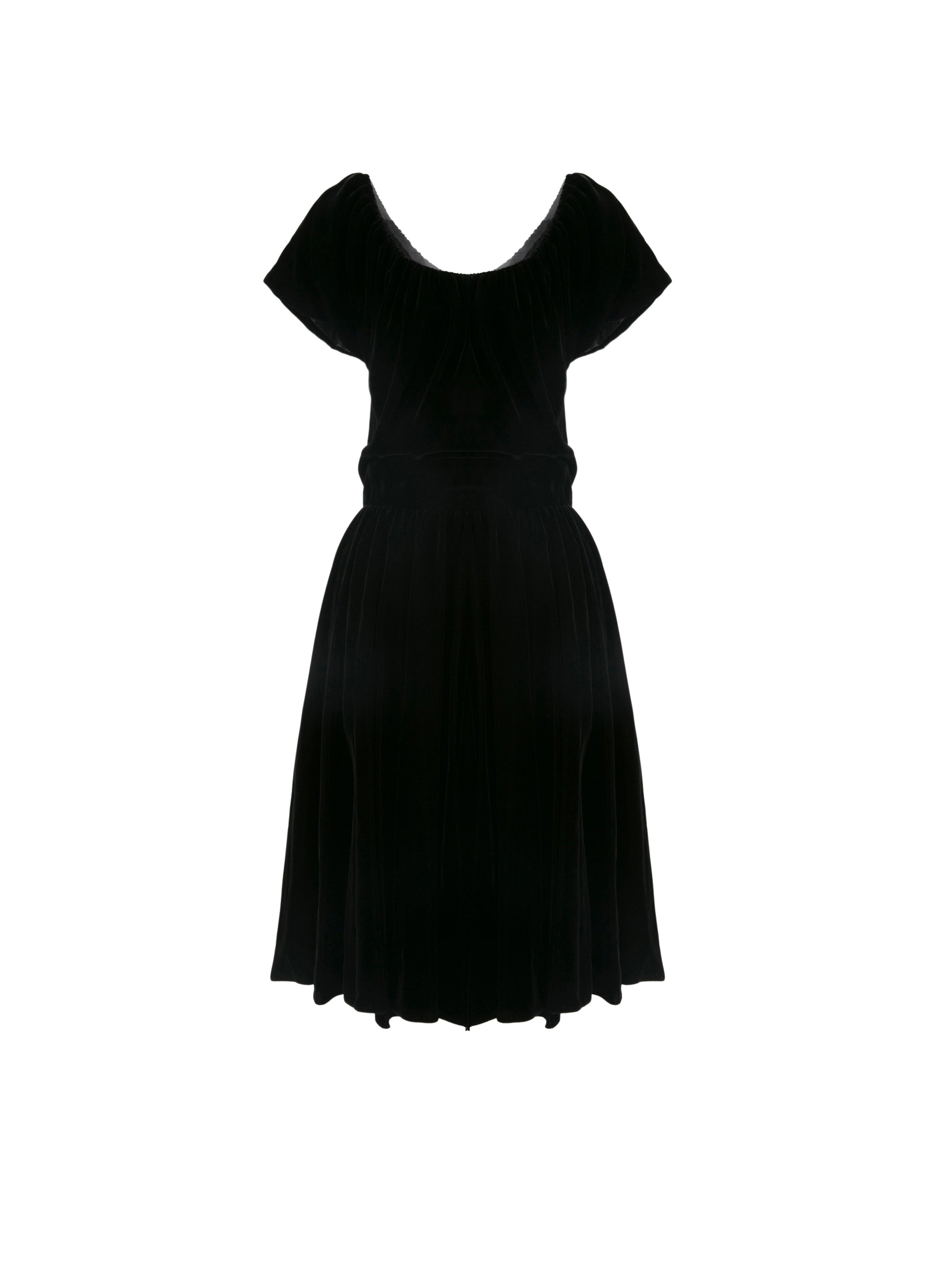 Short-sleeved velvet dress - Black