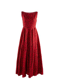 Sleeveless embroidered flowing dress - Red & Brown
