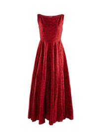 Sleeveless embroidered flowing dress in wool - Red & Brown