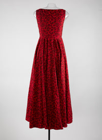 Sleeveless embroidered flowing dress - Red & Brown