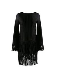 Dress with fringed sleeves and hem - Black intense