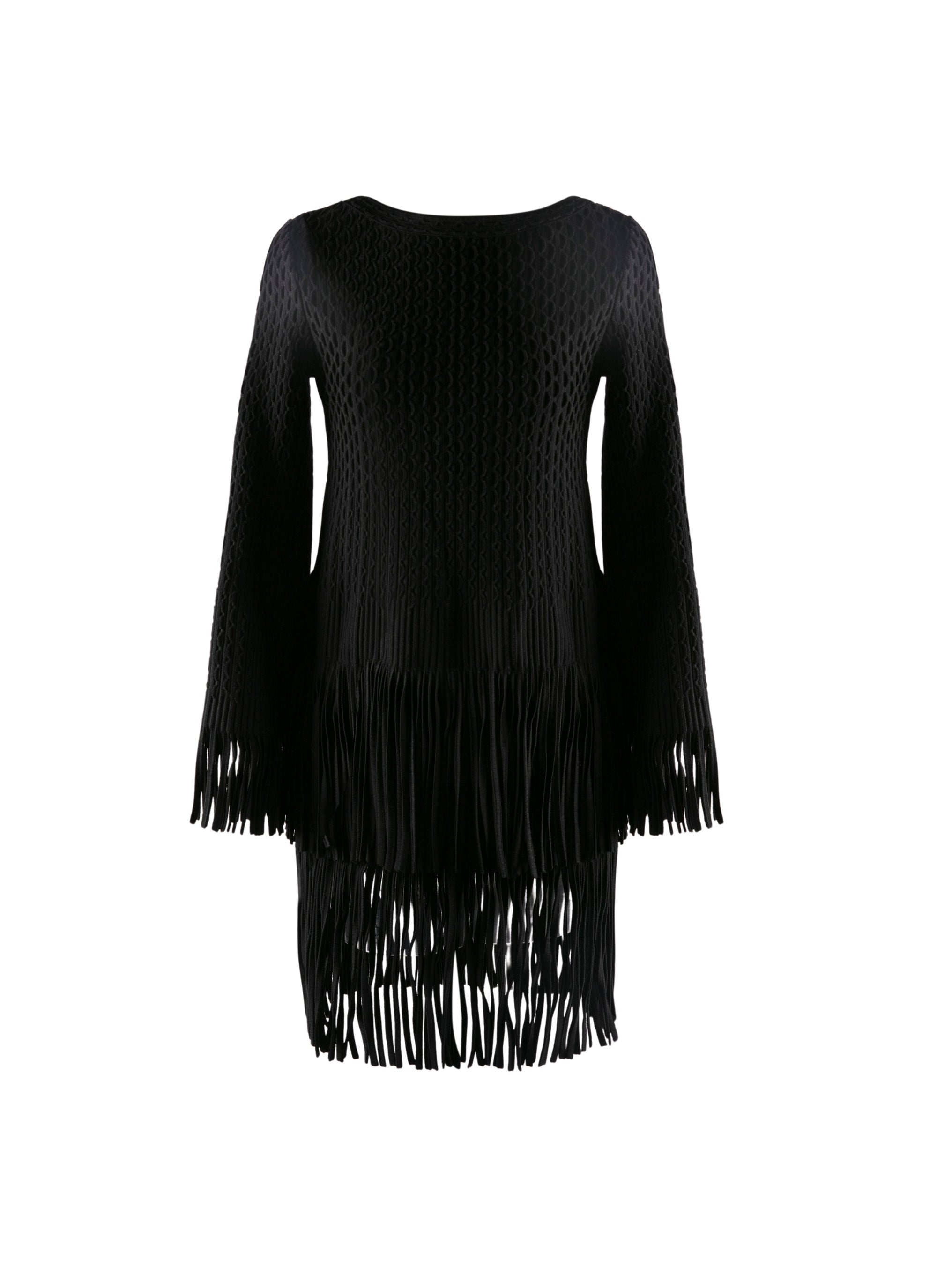 Dress with fringed sleeves and hem - Black intense