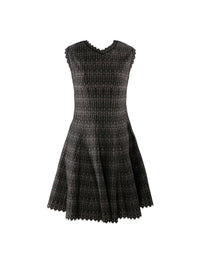 Flowing dress with scalloped hem in wool - Black & Pink