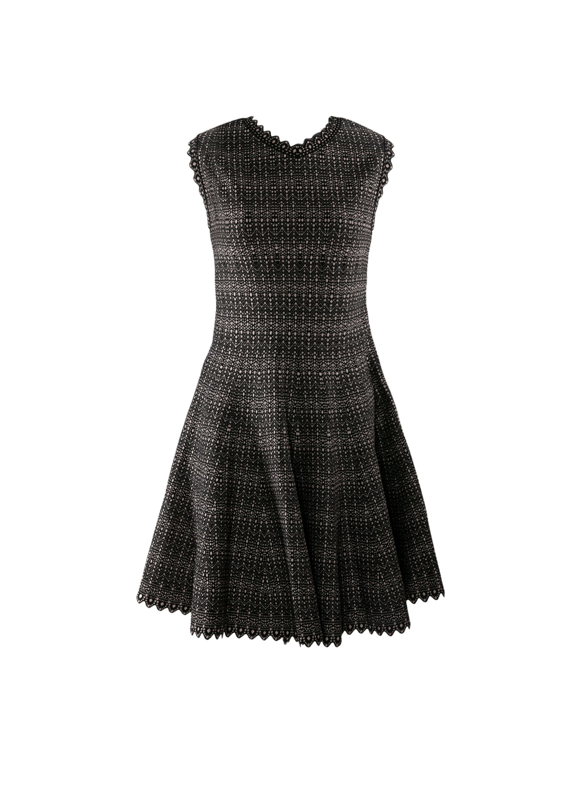 Flowing dress with scalloped hem in wool - Black & Pink