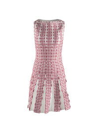 Robe à encolure festonnée à plis - Blanc & Rouge