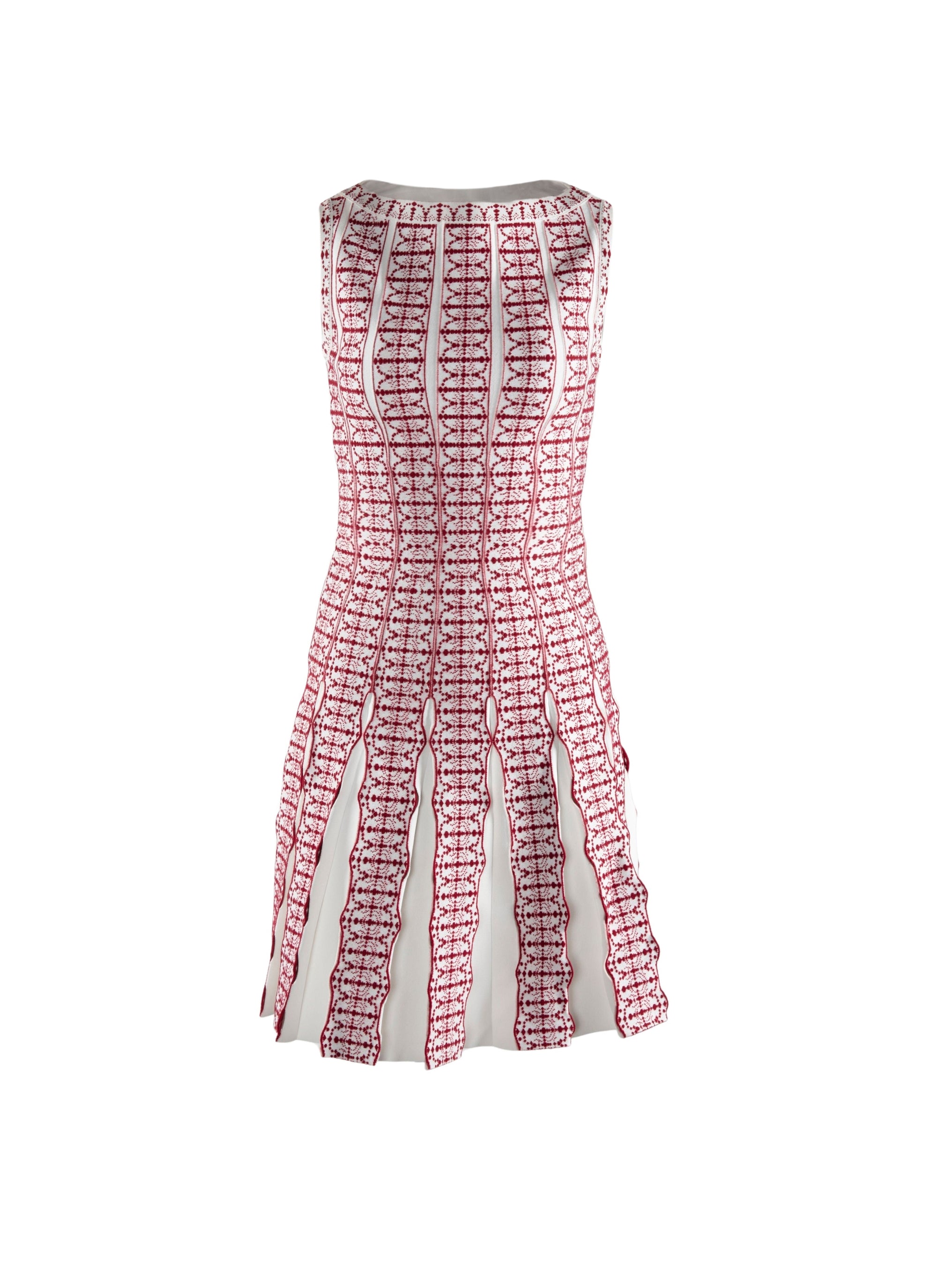 Robe à encolure festonnée à plis - Blanc & Rouge