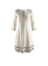 Robe à manches 3/4 à motif argenté - Ecru