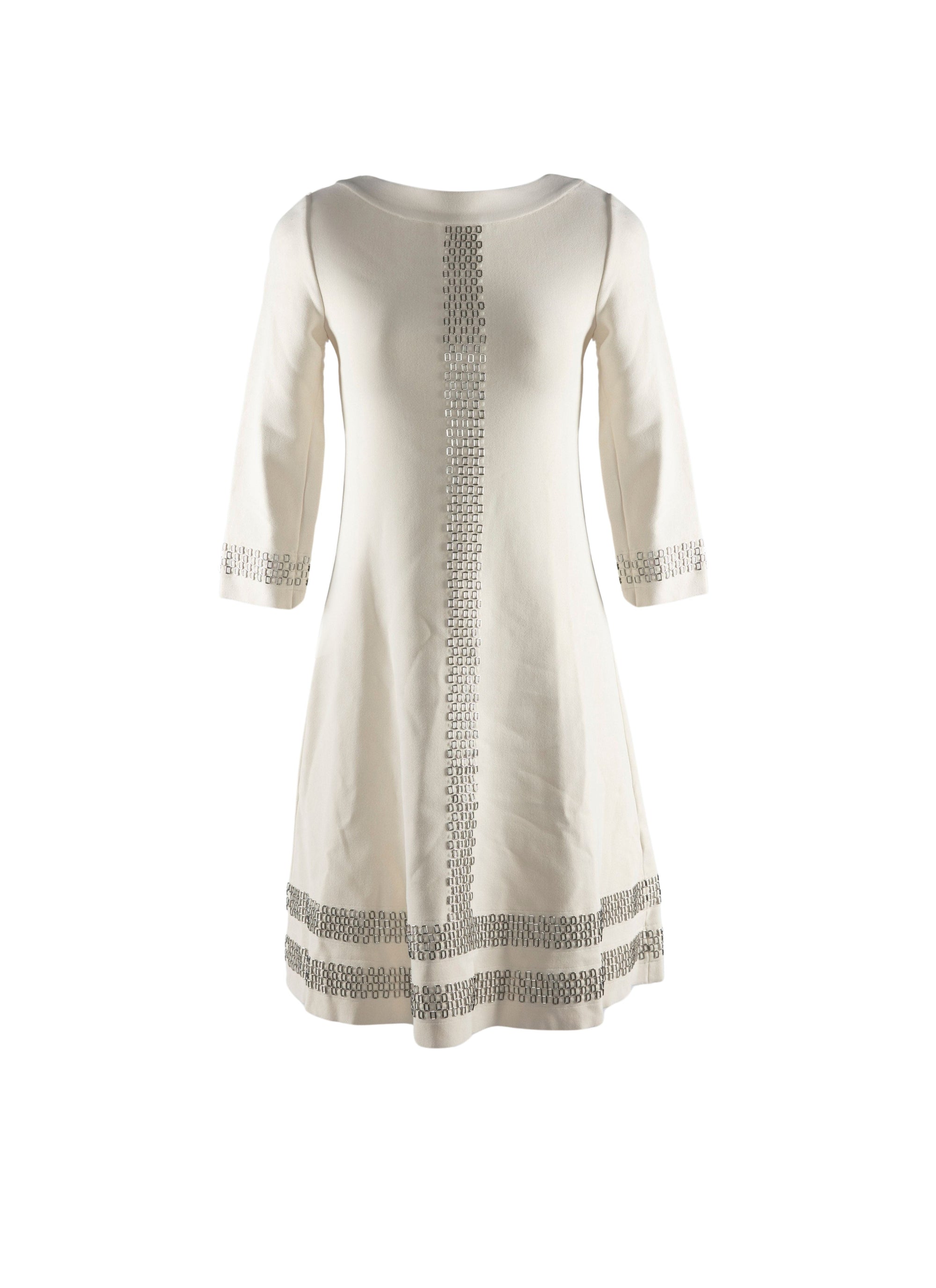 Robe à manches 3/4 à motif argenté - Ecru