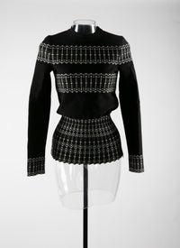 Pull à manches longues avec bandes à motif en laine - Noir & Ivoire