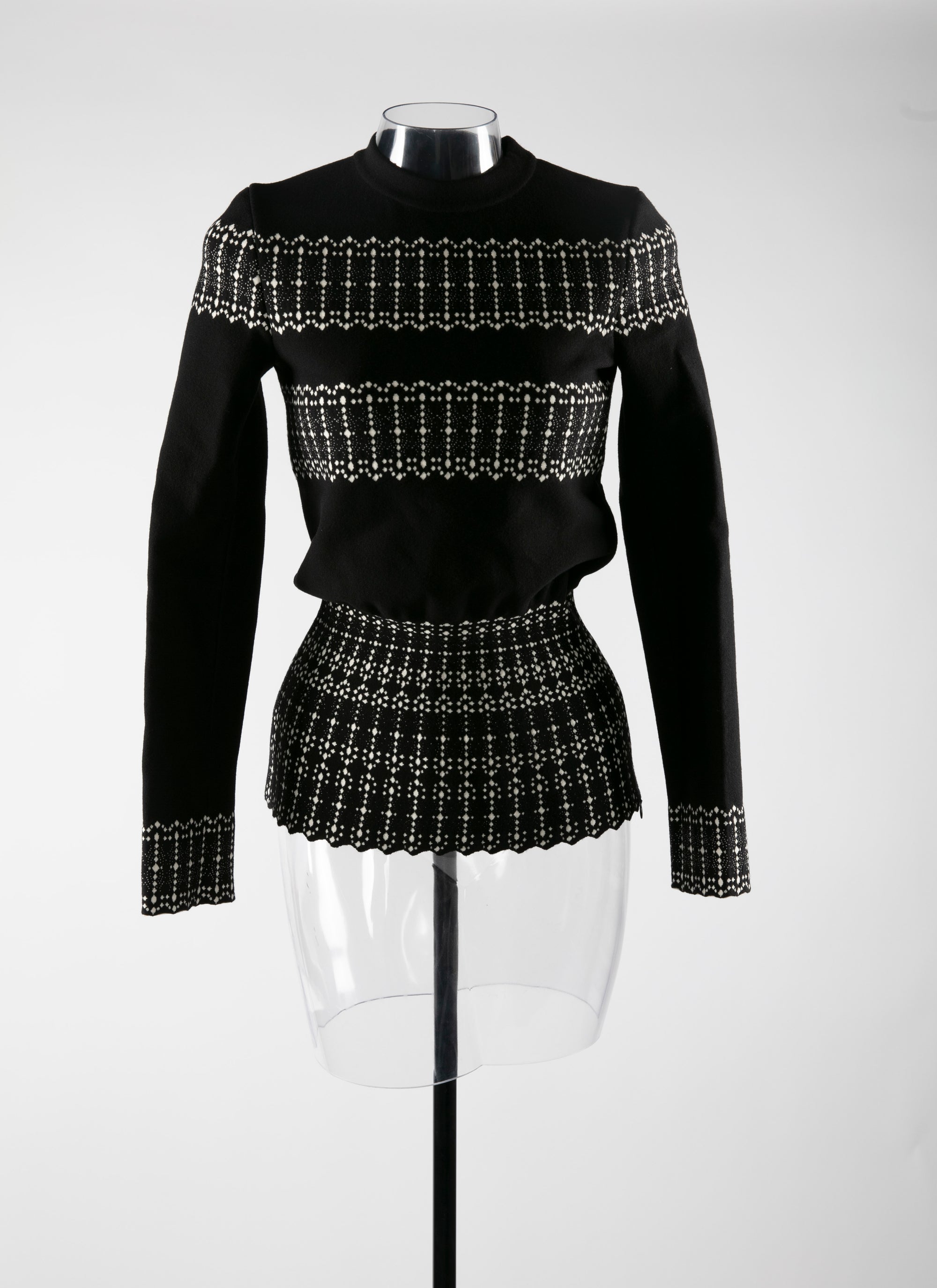 Pull à manches longues avec bandes à motif en laine - Noir & Ivoire