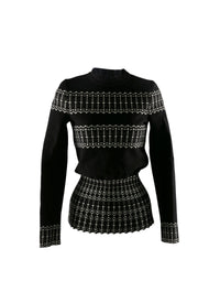 Pull à manches longues avec bandes à motif en laine - Noir & Ivoire