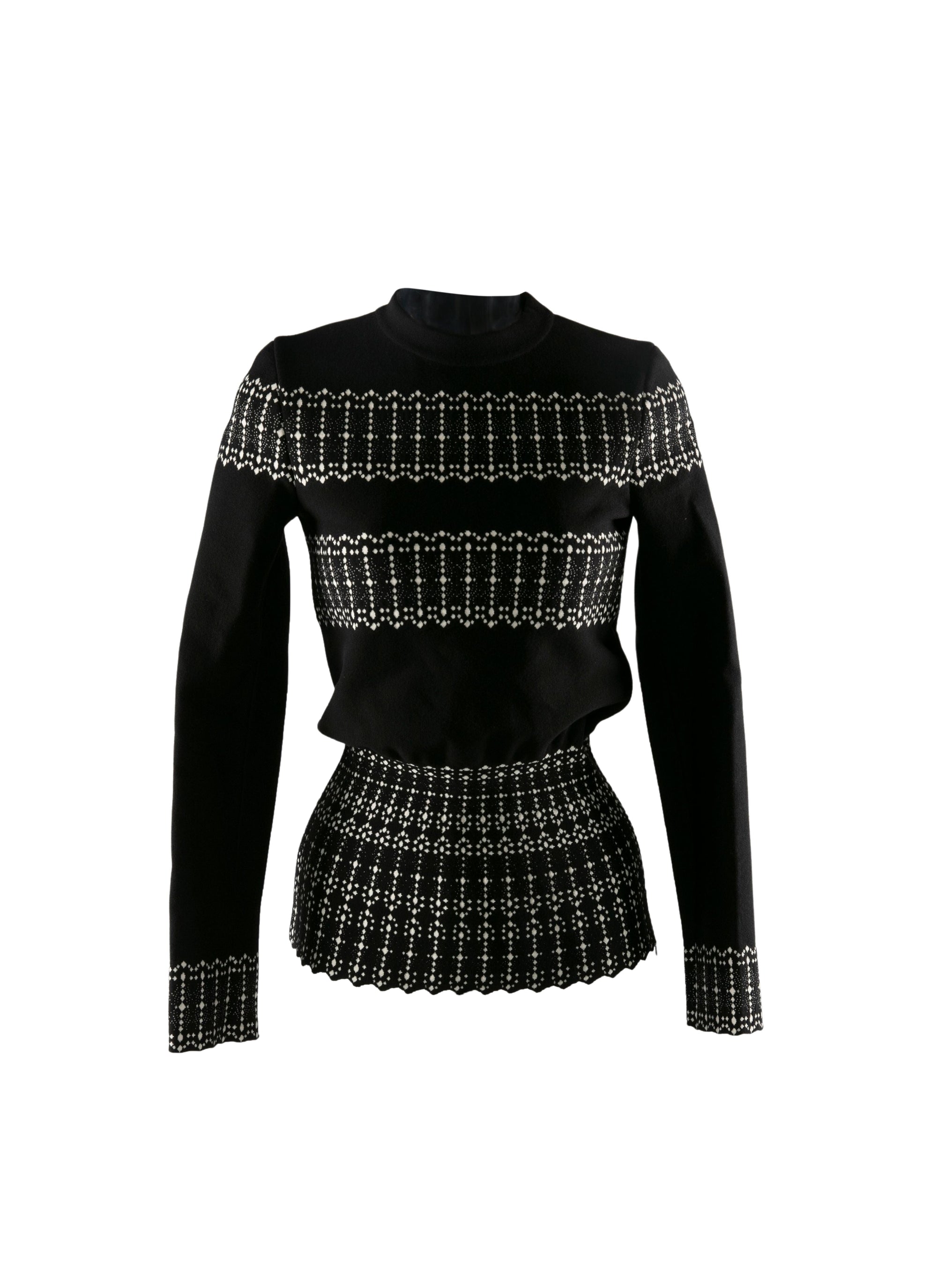 Pull à manches longues avec bandes à motif en laine - Noir & Ivoire