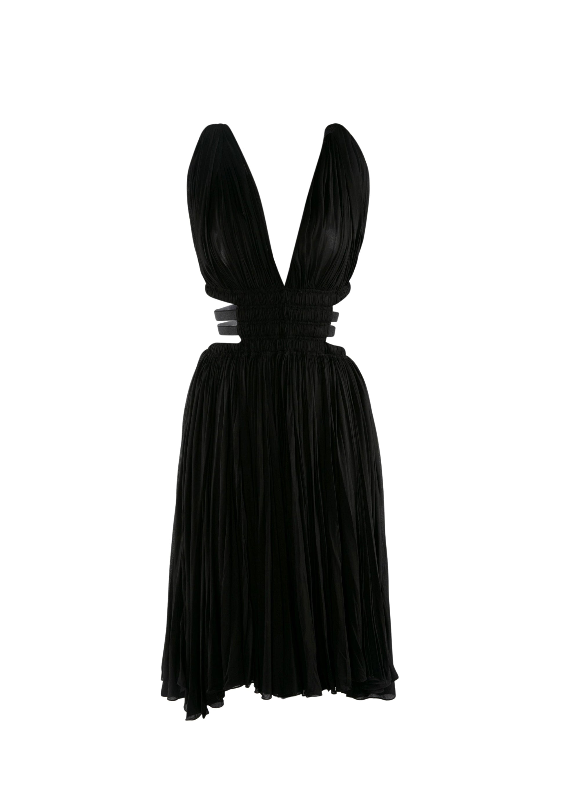 Short v-neck dress with gathered cut-outs - Black intense