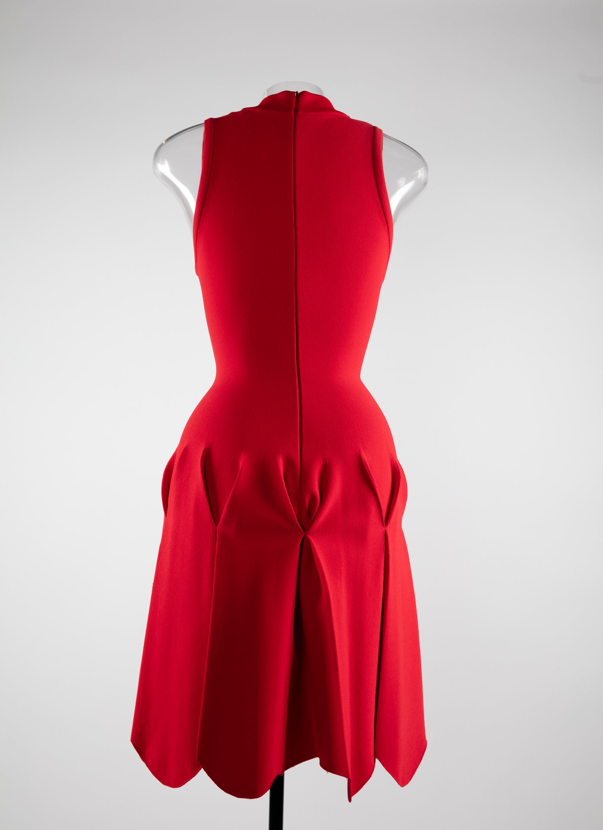 Origami effect v-neck sleeveless dress - Scarlet