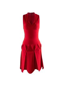 Origami effect v-neck sleeveless dress - Scarlet