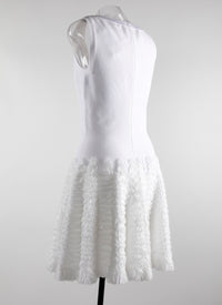 Sleeveless v-neck dress with microflounce bottoms - White