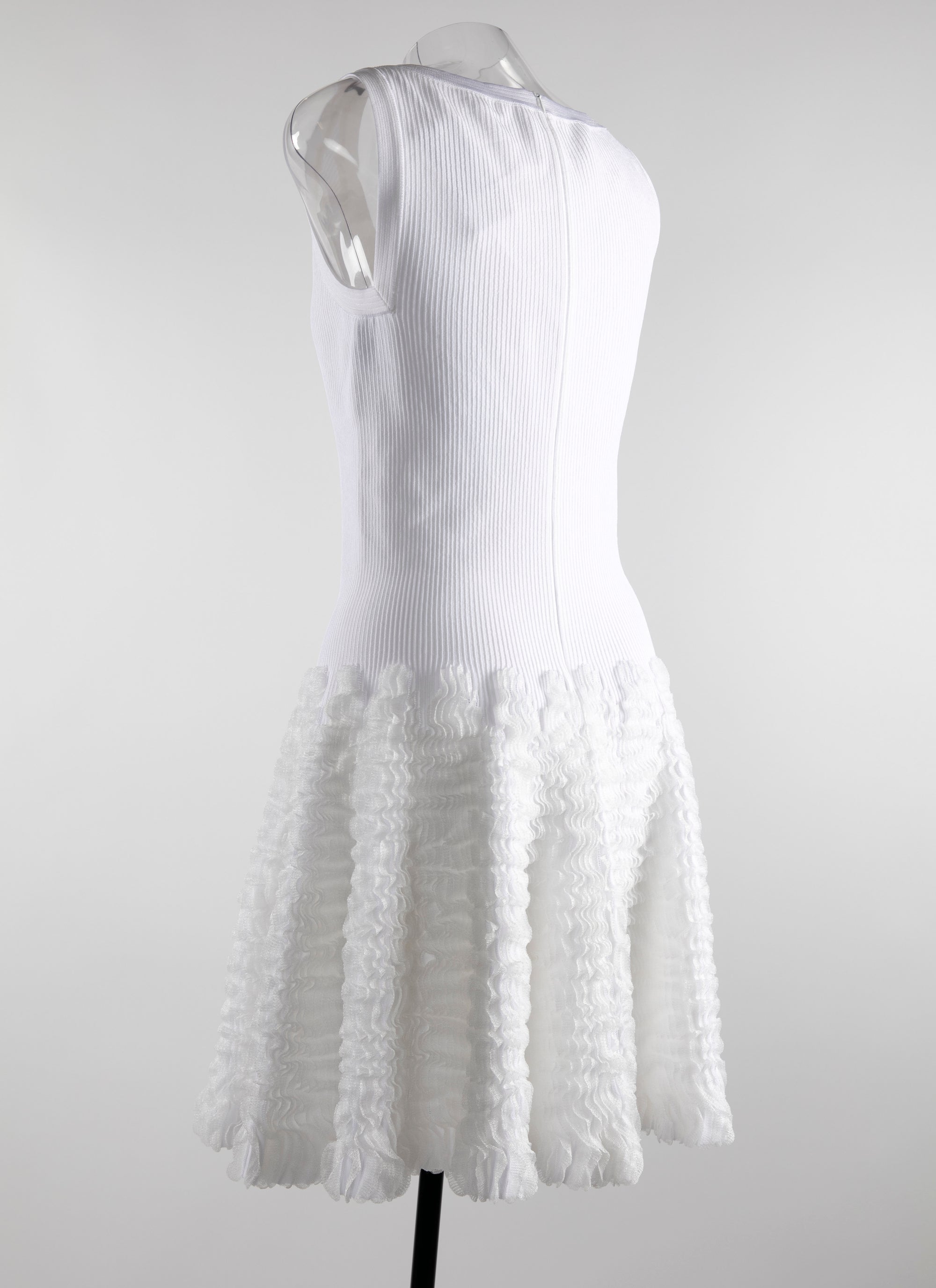 Sleeveless v-neck dress with microflounce bottoms - White