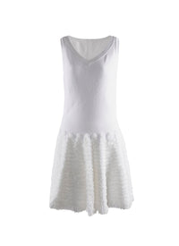 Sleeveless v-neck dress with microflounce bottoms - White