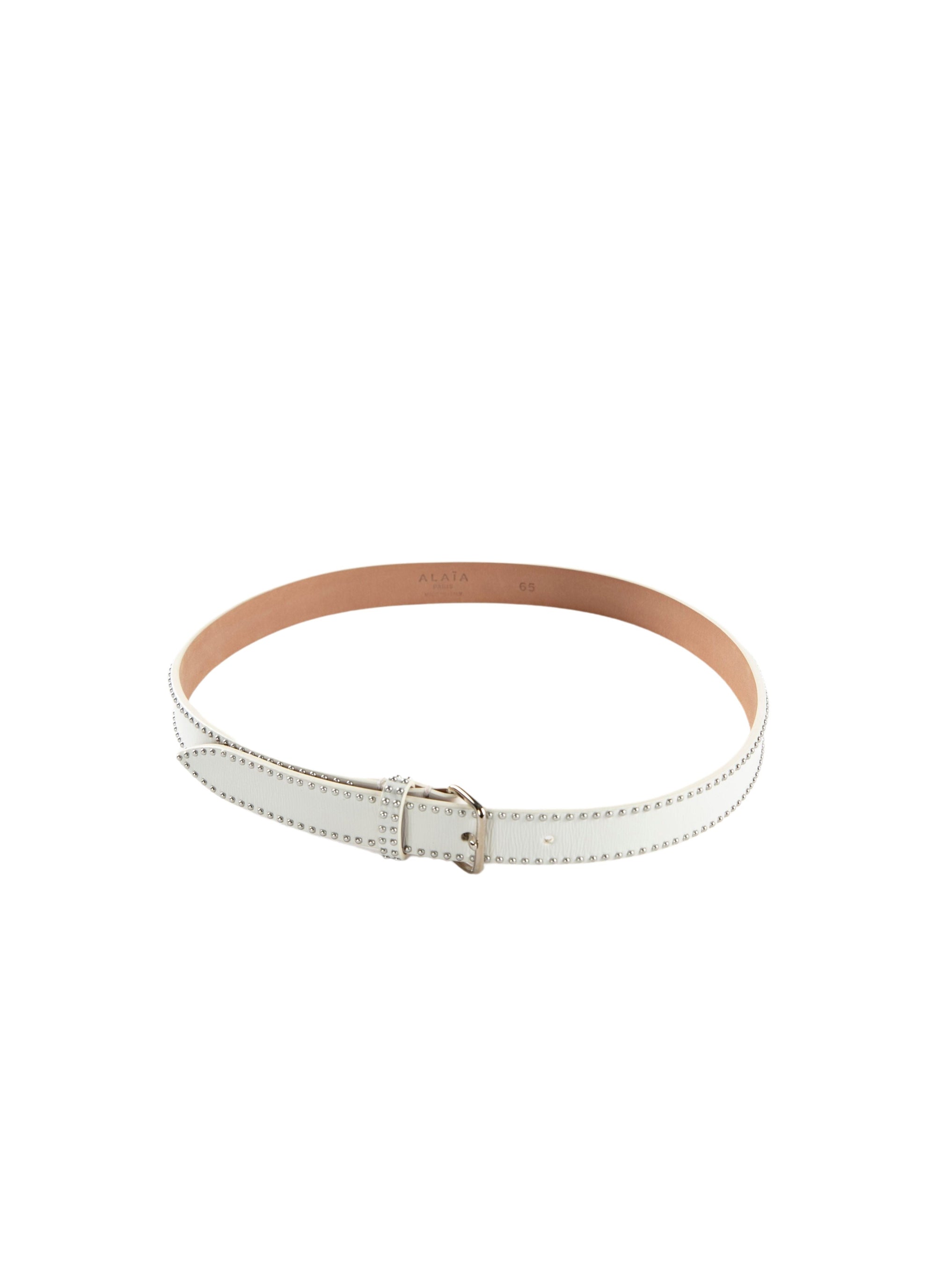 Very thin studded leather belt - Optic White
