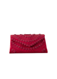 Oum flower clutch bag in leather - Raspberry