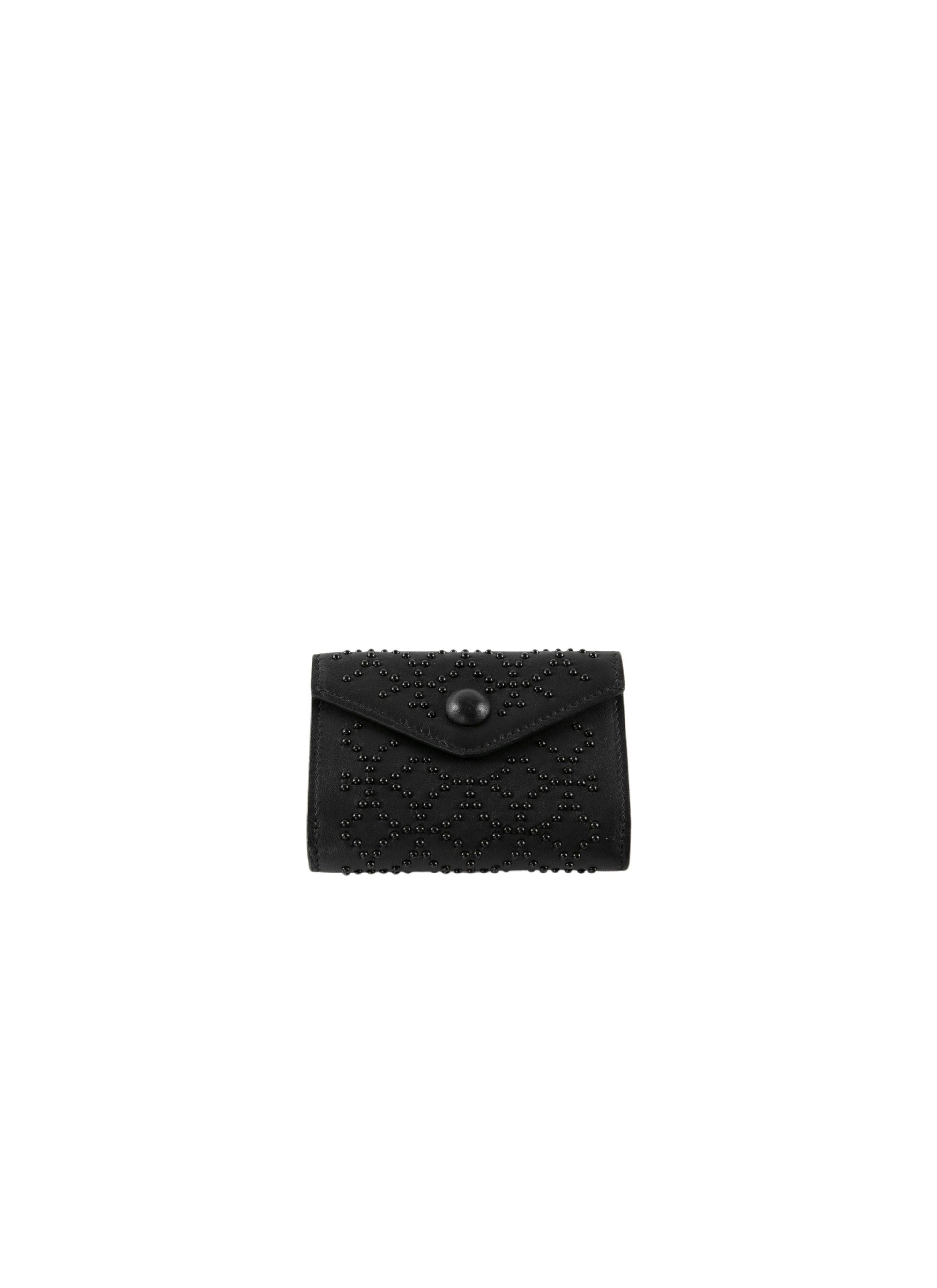 Compact leather press stud wallet - Black intense