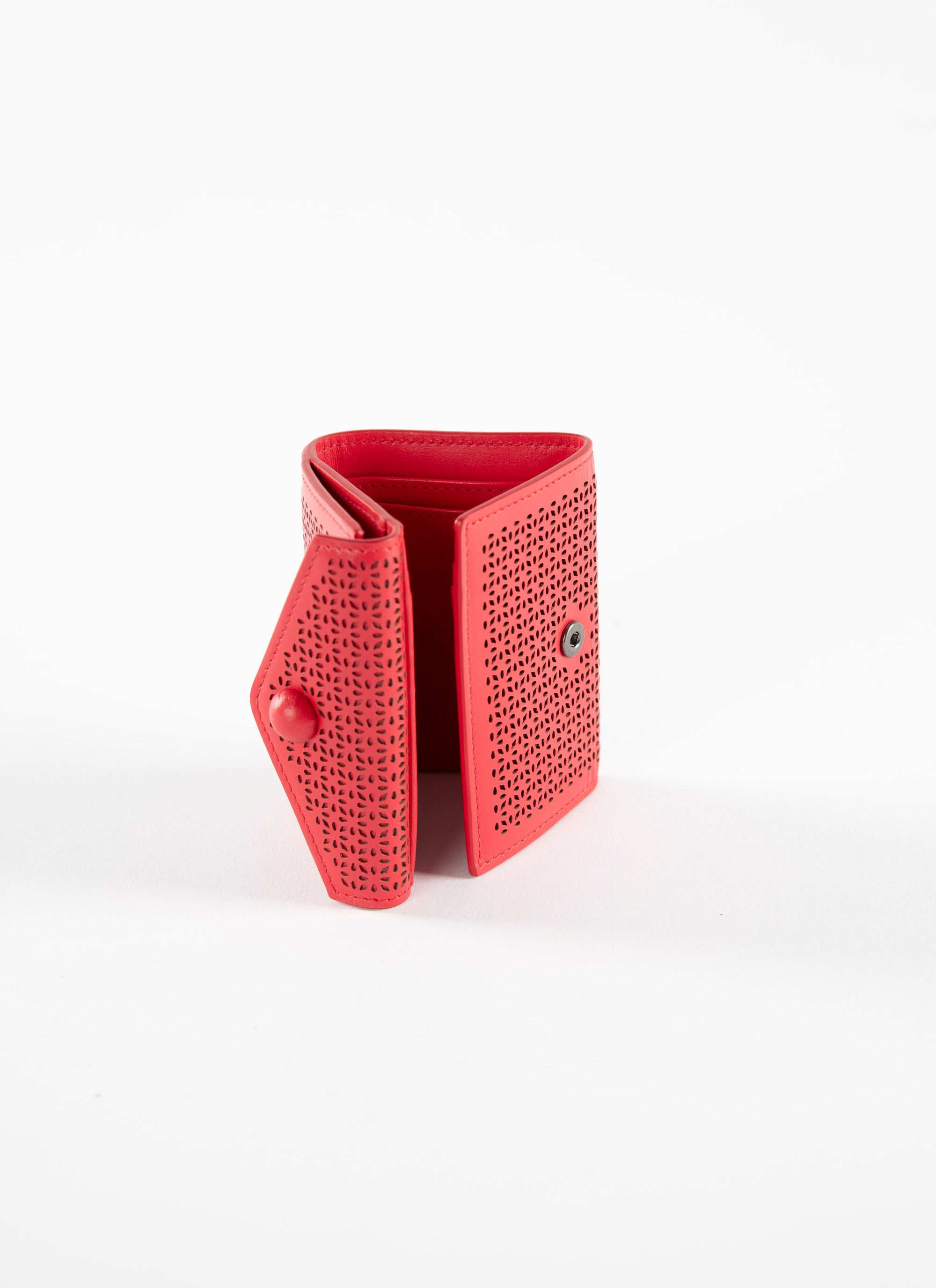 Compact leather press stud wallet - Flesh Red